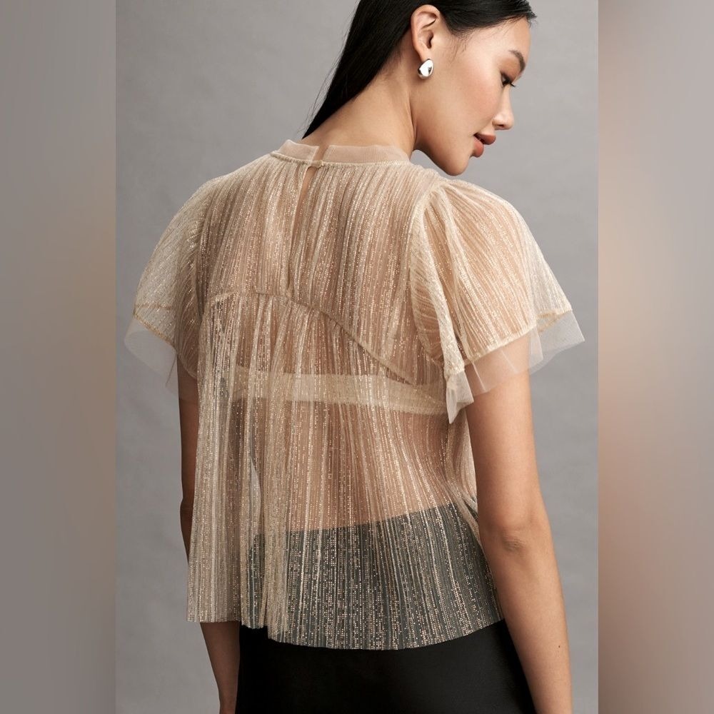 Anthropologie Sarah Hann Jody Sheer Top Blouse Neutral Shimmer Size Medium NWT - Picture 6 of 12